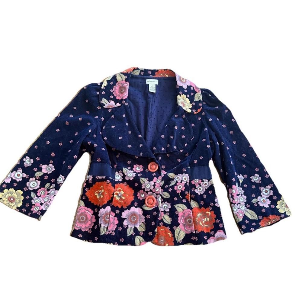 Anthropologie Elevenses Moonlight Petunia Floral Corduroy Blazer Size 6
